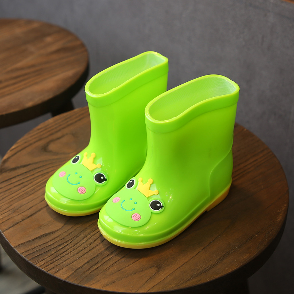 Neue Kleinkind Stiefel Kinder Kinder Regen Shose Jungen Mädchen PVC Nicht-slip Gummi Stiefel Galoschen Cartoon Tiere Wasserdichte Schuhe: green / US 8.5