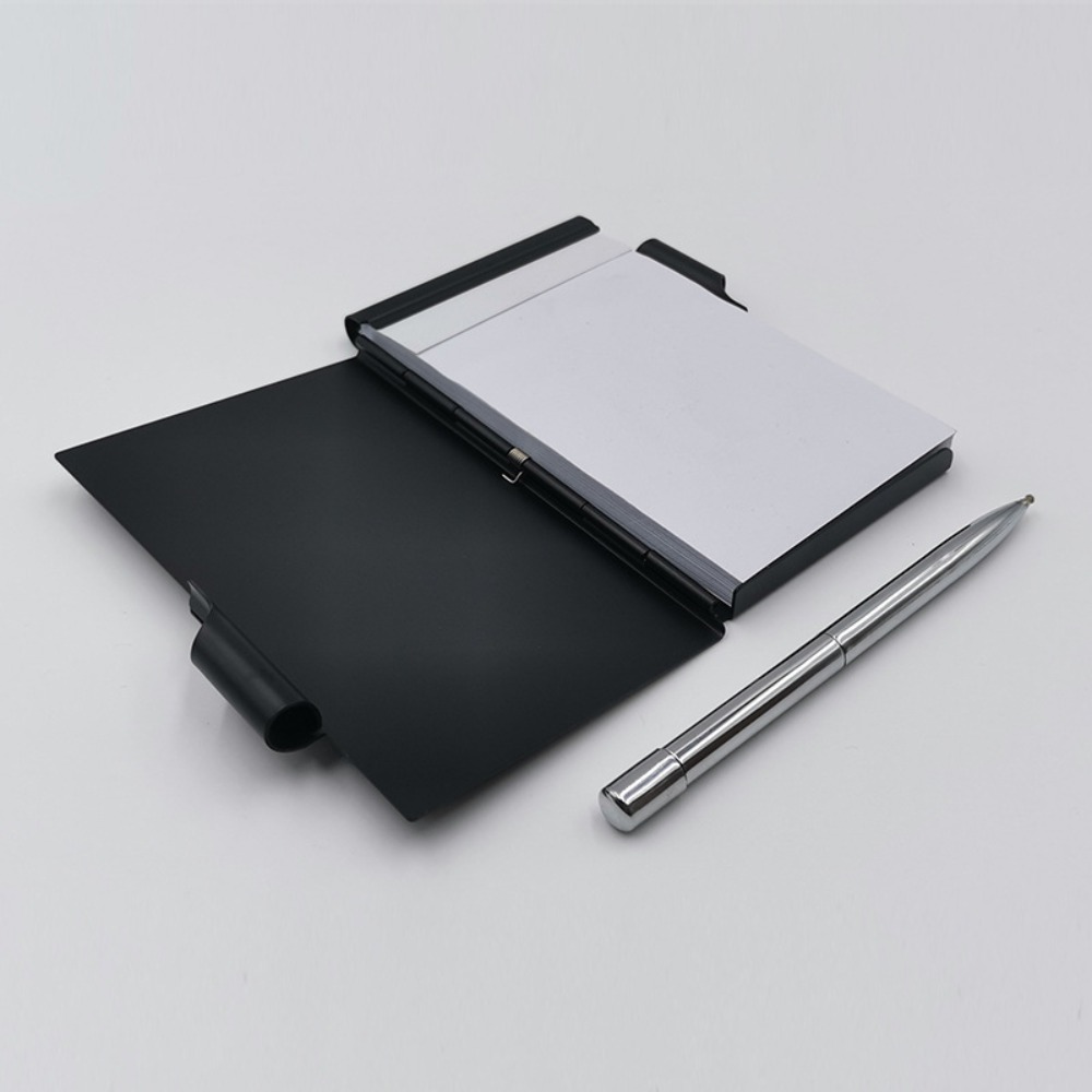 Pocket Notebook with Pen and Refillable Paper Portable Metal Mini Notepad Travel Notepad with Pen Holder for Office Home