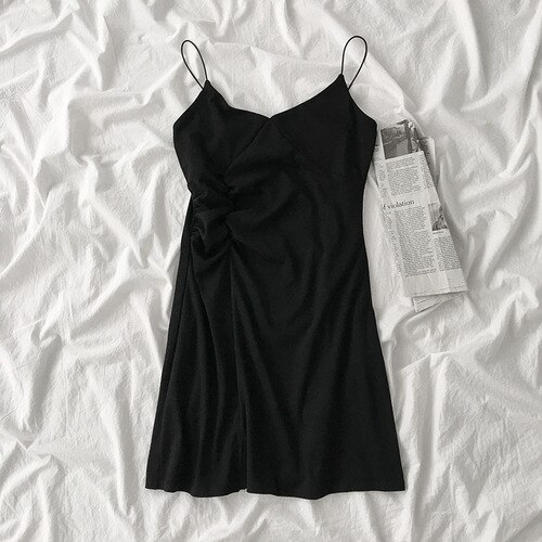 Nachthemden Vrouwen Mouwloze Sleepshirts Solid V-hals Vrouwelijke Sexy Slaap Jurk Nachtkleding Spaghetti Band Simple Casual Home Lounge: black