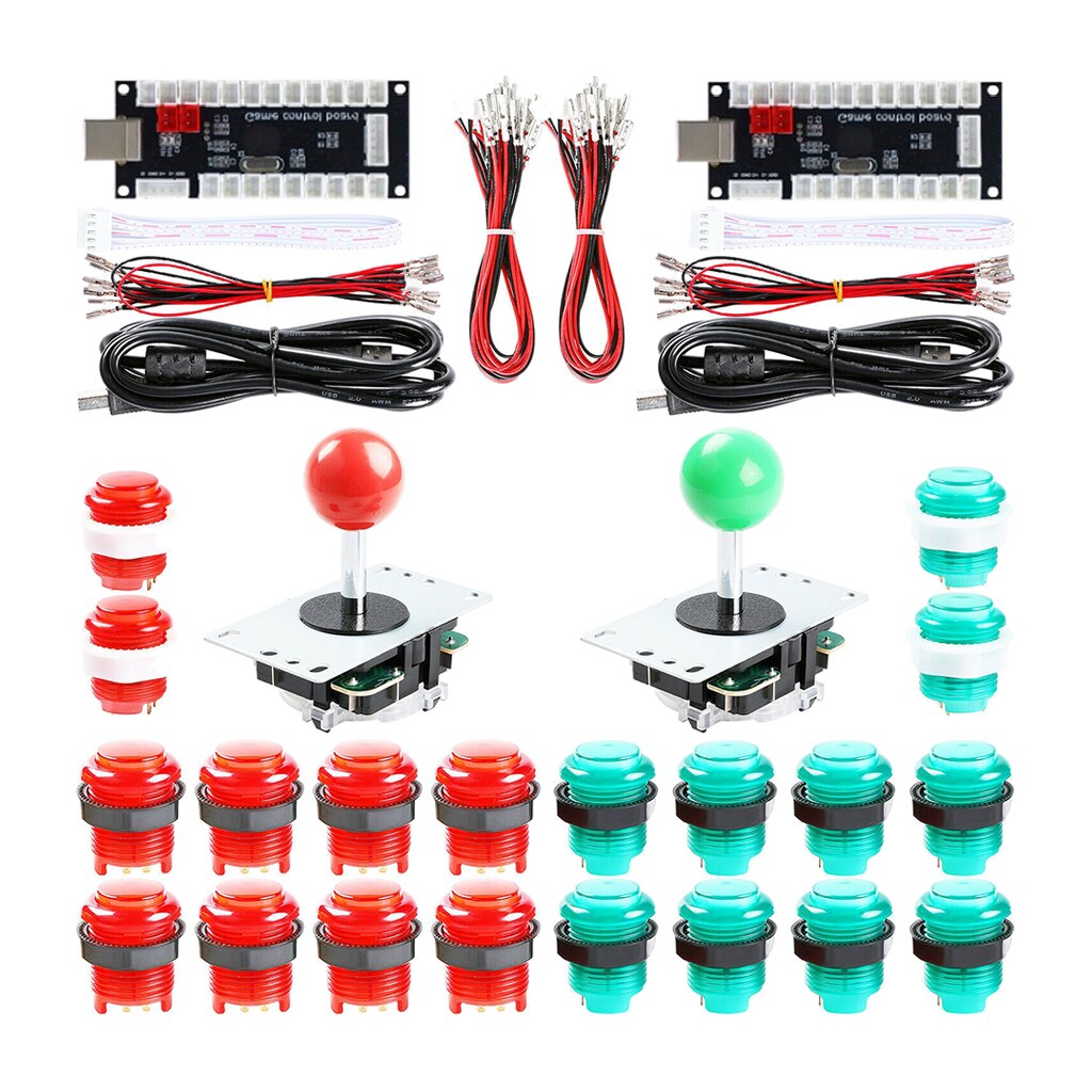 2 Speler Led Arcade Games Diy Onderdelen Kit Usb Controller Arcade Joystick Encoders + Arcade Joysticks + Knop Diy Computer kit: Red Green