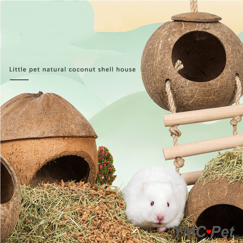 Hamster naturlig kokosnød hus lille kæledyrsskur hus senge gunie tyggelegetøj hamster tilbehør fuglebure