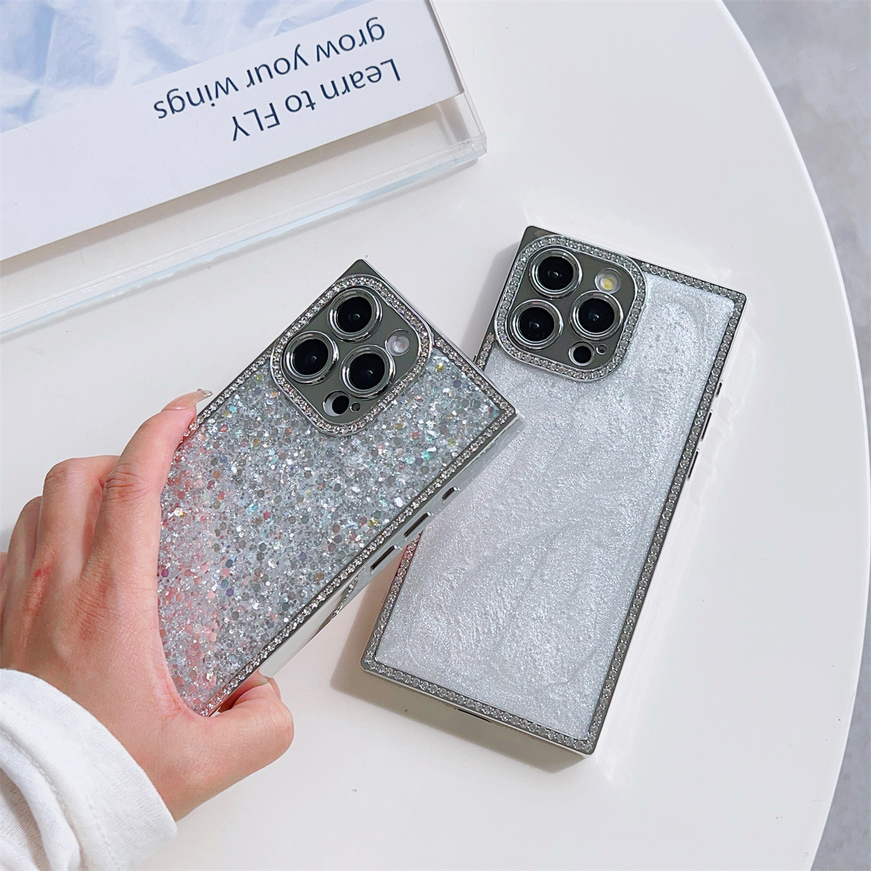 Funda de teléfono negra y dorada con purpurina chapada en joyas a prueba de golpes para iPhone 16 15 14 13 Pro Max Plus Funda cuadrada Coques Funda