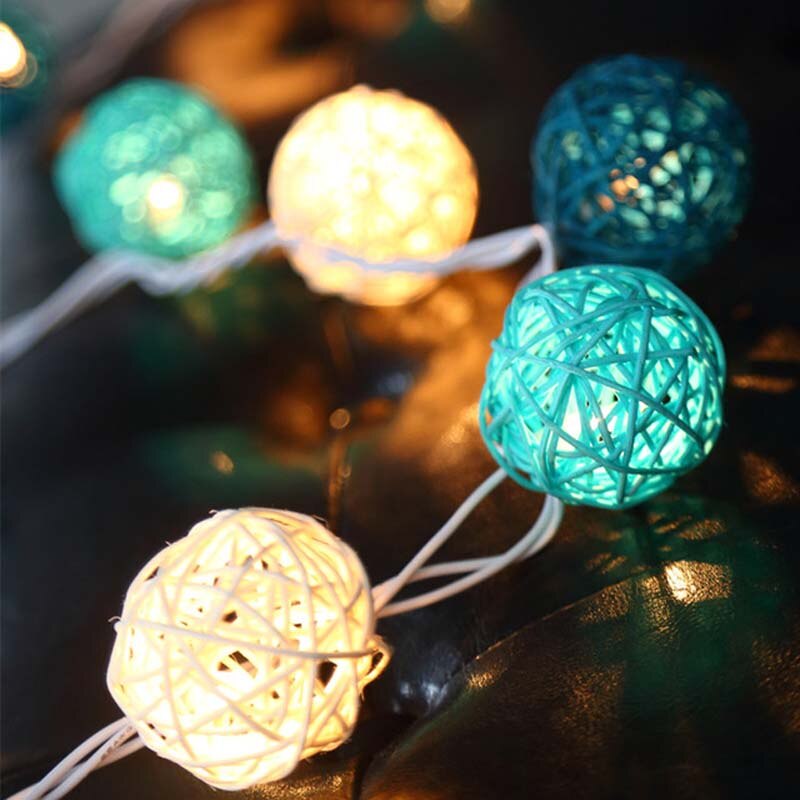 20 Rotan Bal Led String Lights Verlichting Ac Plug Battery Operated Led Kerstboom Verlichting Slingers Bruiloft Decoraties