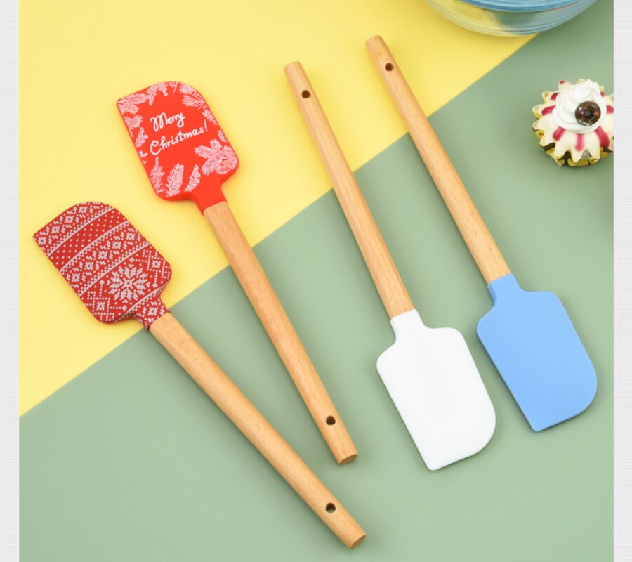 Silicone Cake Cream Spatula Butter Cake Bread Spatula Wooden Handle Cake Scraper Edge Smoother Decorating Kitchen Accessories