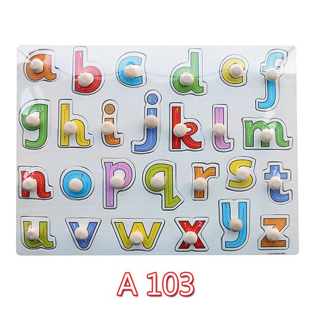 30cm Kid Early educational toys baby hand grasp wooden puzzle toy alphabet and digit learning education child wood jigsaw toy: A103