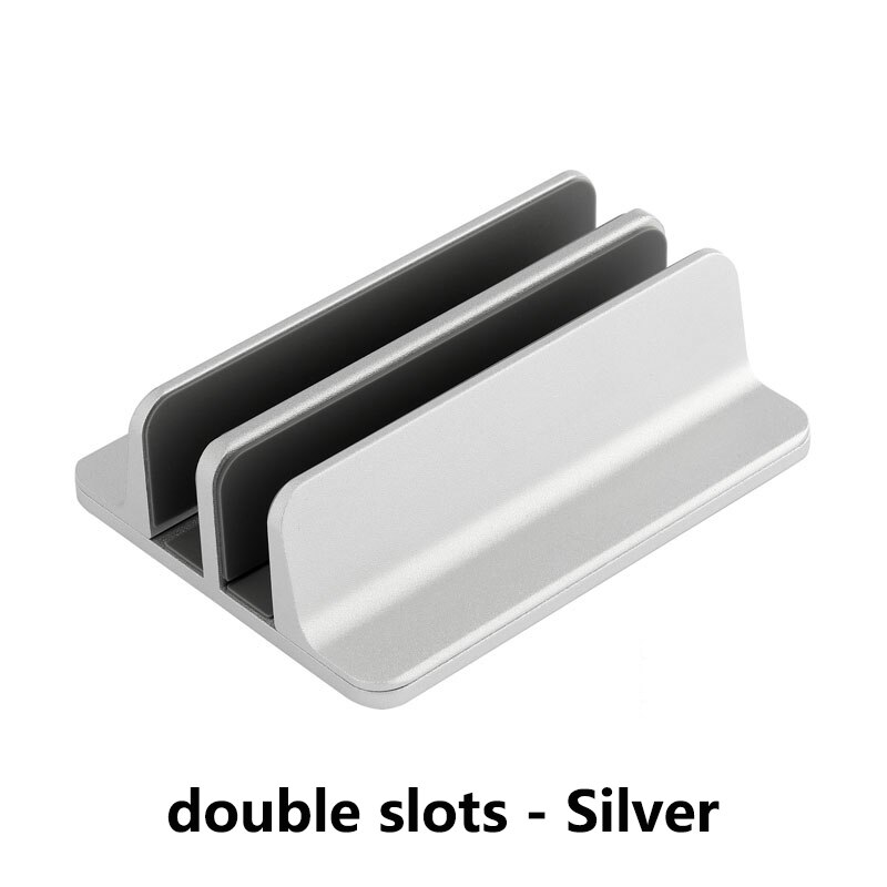 Til macbook air pro lodret stativ holder desktop justerbar metal aluminiumslegering computer notebook laptop holder tilbehør: Sølv dobbelte slots