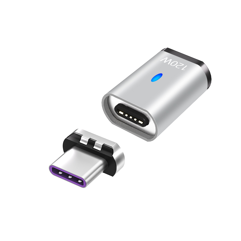 Magnetischer USB-C-Adapter, 120 W, schnelles Aufladen, 480 MB, Magnetkonverter für iPad, MacBook Pro, Oberfläche 7, Huawei, MI, OPPO-Schalteranschluss: Dark Grau