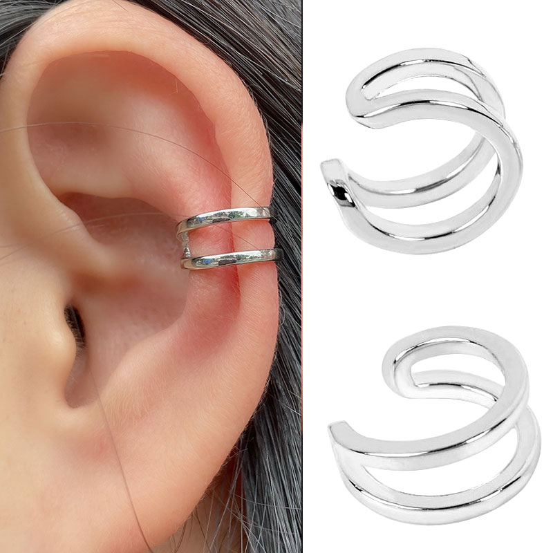 Brinco de punho geométrico feminino, brinco de clipe, sem piercing, dourado e prateado, com corrente de estrela e coração, joia de festa: 12  silver