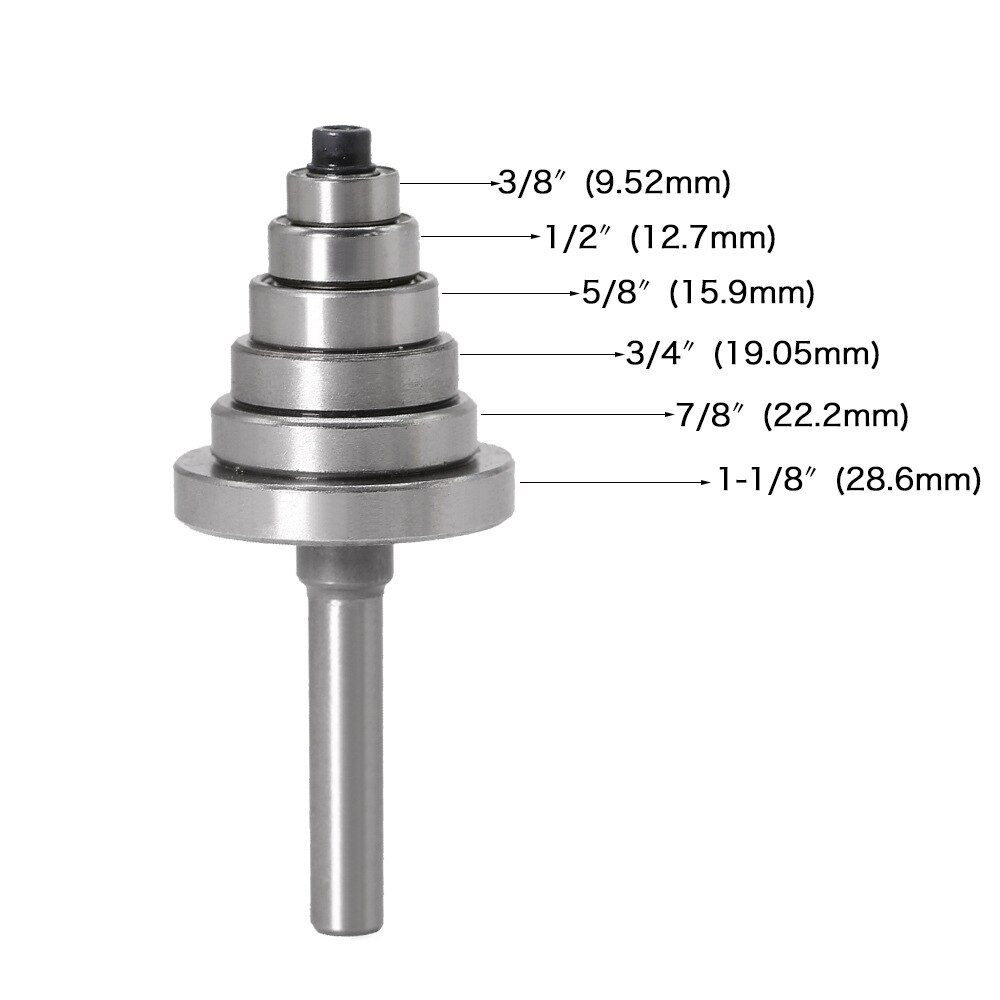 1pc 1/2inch 12mm Shank Rabbet Router Bit Woodworking Tenon Milling Cutter with 6pcs Bearings Set For Wood Cutting Tools