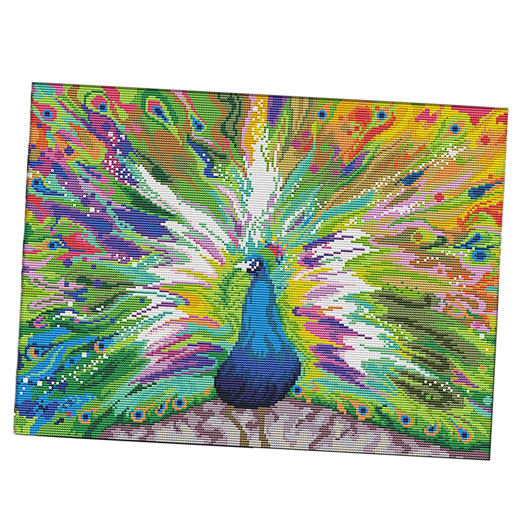 11CT 14CT Stamped Cross Stitch Kits Pre-Printed Peacock Pattern for Adults