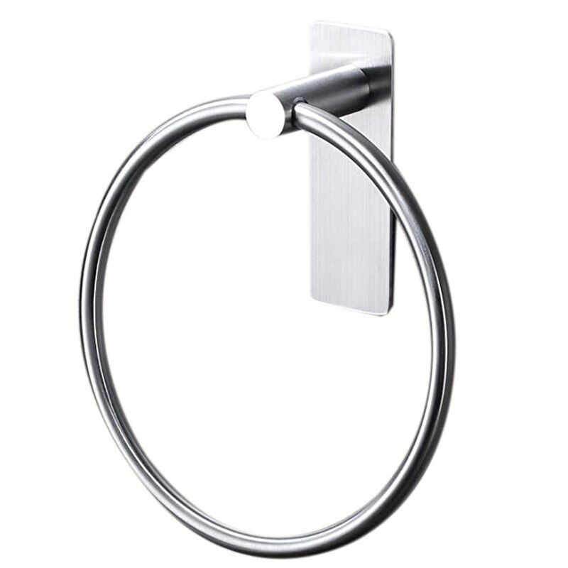 Handduksring / handdukhållare - självhäftande rund handduksställning svart handdukstång för badrum, rostfritt stål: Silver-