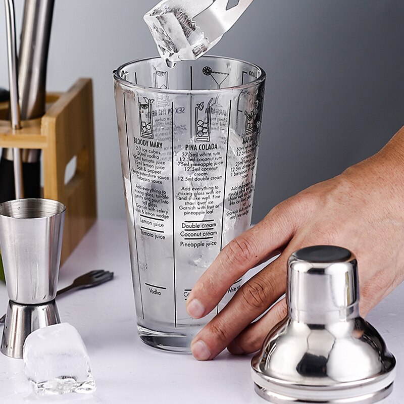Scale Glass Cocktail Shaker Wine Mixer Shaker Bottle Fruit Juice Snow Double Cup Bar Martini Bartender Tool 400ML/14OZ