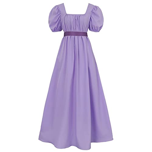Grünes Regentschaft kleid für Frauen kostüm mit Schärpe Empire Taille gekräuseltes langes Kleid mit Puff ärmeln für Partys, Hochzeiten und Gala: XXXL / Lila