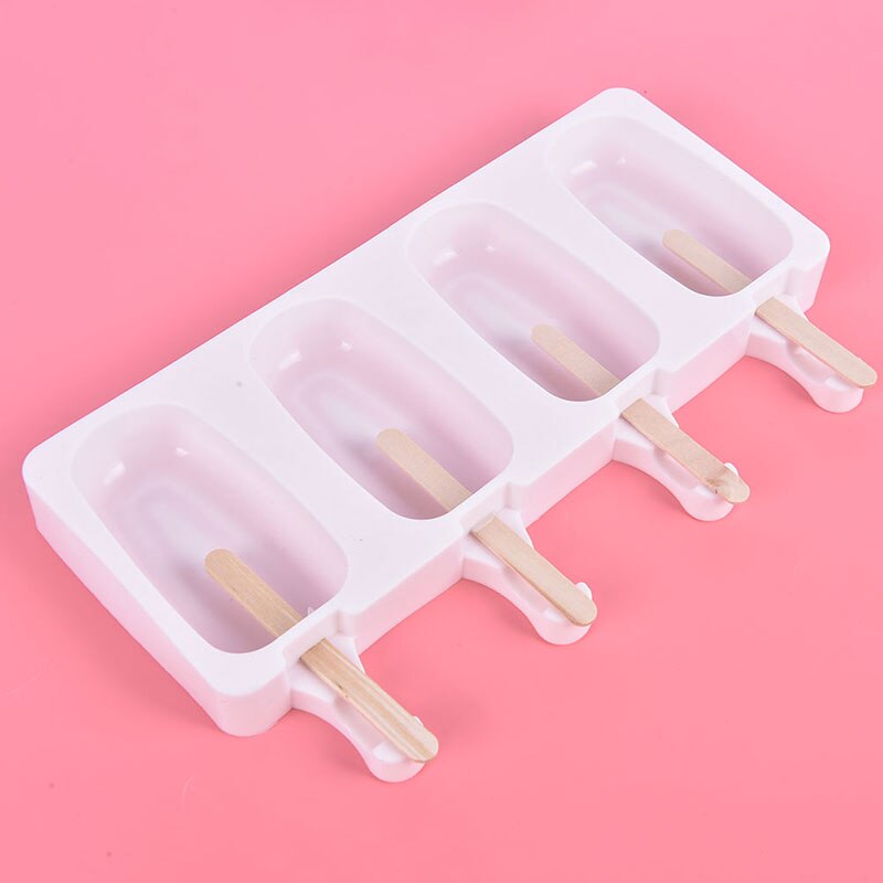 4 Cell Frozen Ice Cube Molds Popsicle Maker DIY Homemade Freezer Lolly Mould With Free Sticks