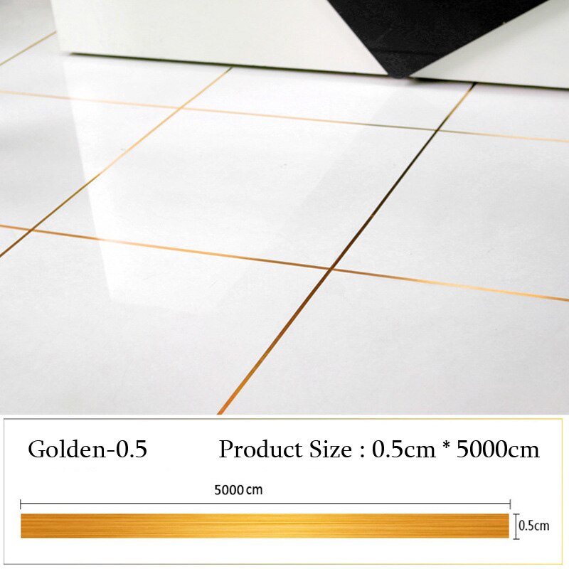 5000cm/ rullar borstad guld silver golvkant vattentät söm väggdekaler vägggap heminredning självhäftande kakel klistermärke: Guld 0.5cm