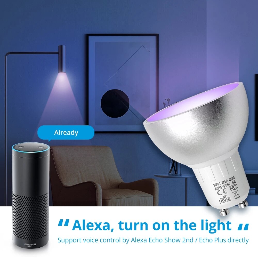 Zigbee 3.0 Gu10 Smart LED Bulb 5W RGBCW Work with Tuya SmartThings App Voice Control by Alexa Echo Plus Google Home