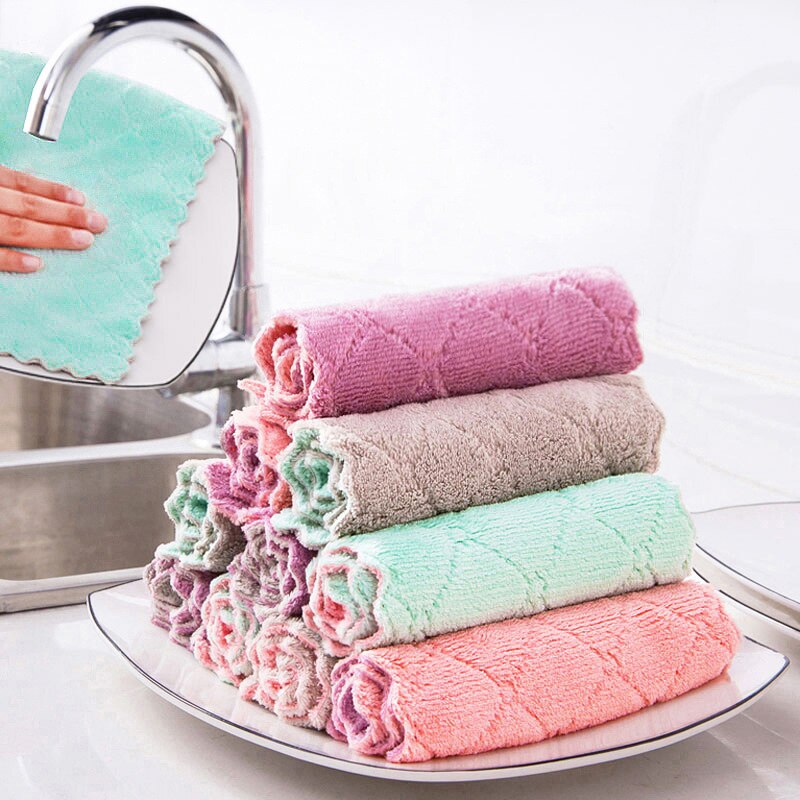2 stk / lot klud rengøringsdug mikrofiber opvask håndklæder til opvask af køkkenudstyr absorberende opvaskeklud opvask køkkenredskab