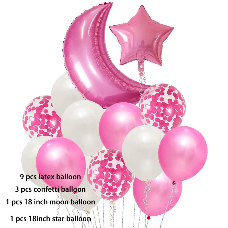 14 stk / sæt stormåne guld lyserød folie ballon konfetti balloner 18 tommer hjerte stjerne helium globos fødselsdagsfest bryllup dekorationer: Lyserød
