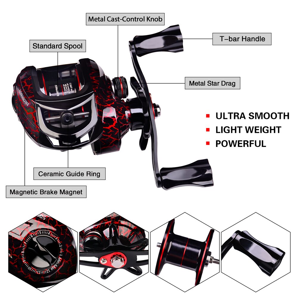 PROBEROS-Juego de caña y carrete de pesca 7,2: 1, carrete de Baitcasting de alta velocidad, 2,1 M, varilla telescópica de fibra de carbono, Kit de gancho de cebo de línea combinado