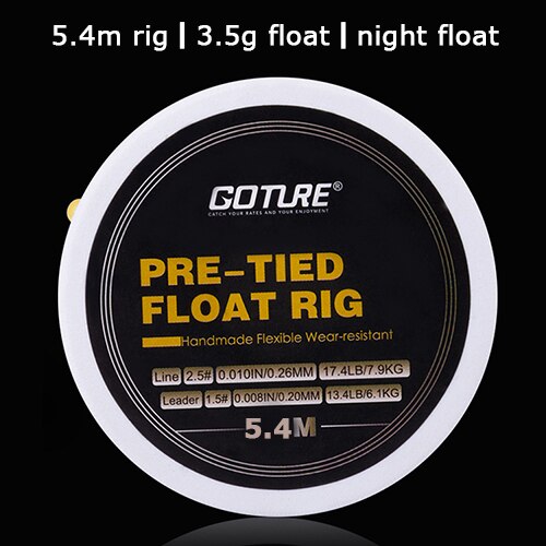 Goture vertikala boj fiskeflottor+förbunden fiskerigg med huvudlina/ledare/krok+fiske lätt pinne flöte för fiskeredskap: 5.4m rigg-float