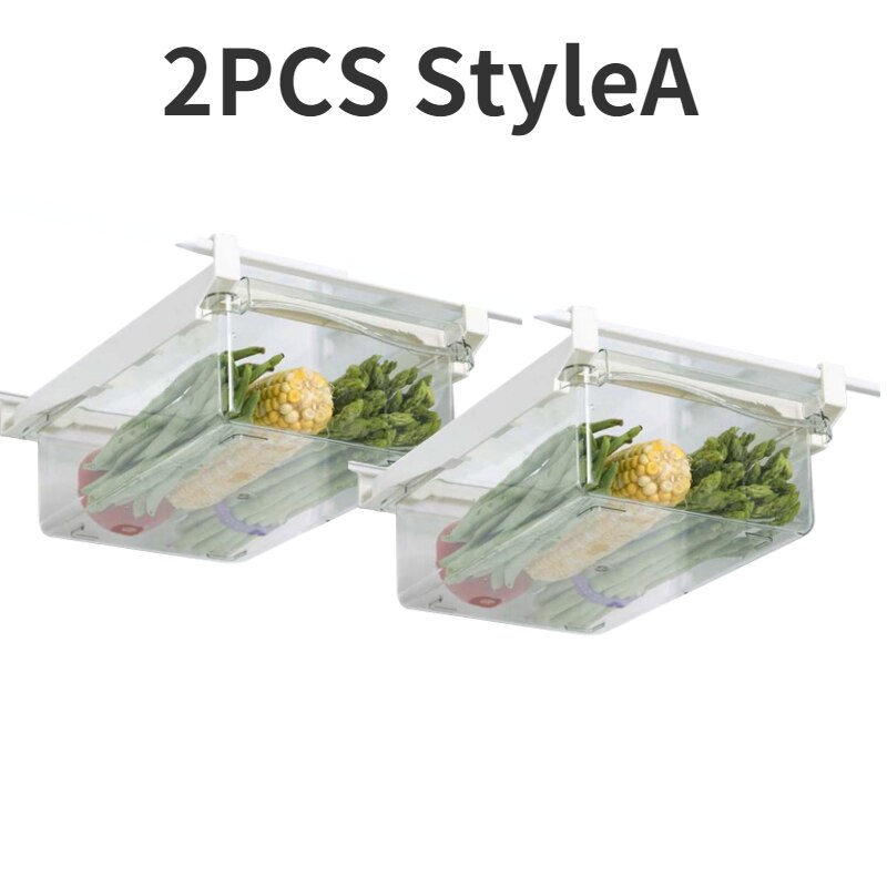 Transparent Fridge Organizer Adjustable Refrigerator Drawer Plastic Kitchen Fruit Food Storage Box Kitchen Organizer: Dark Gray