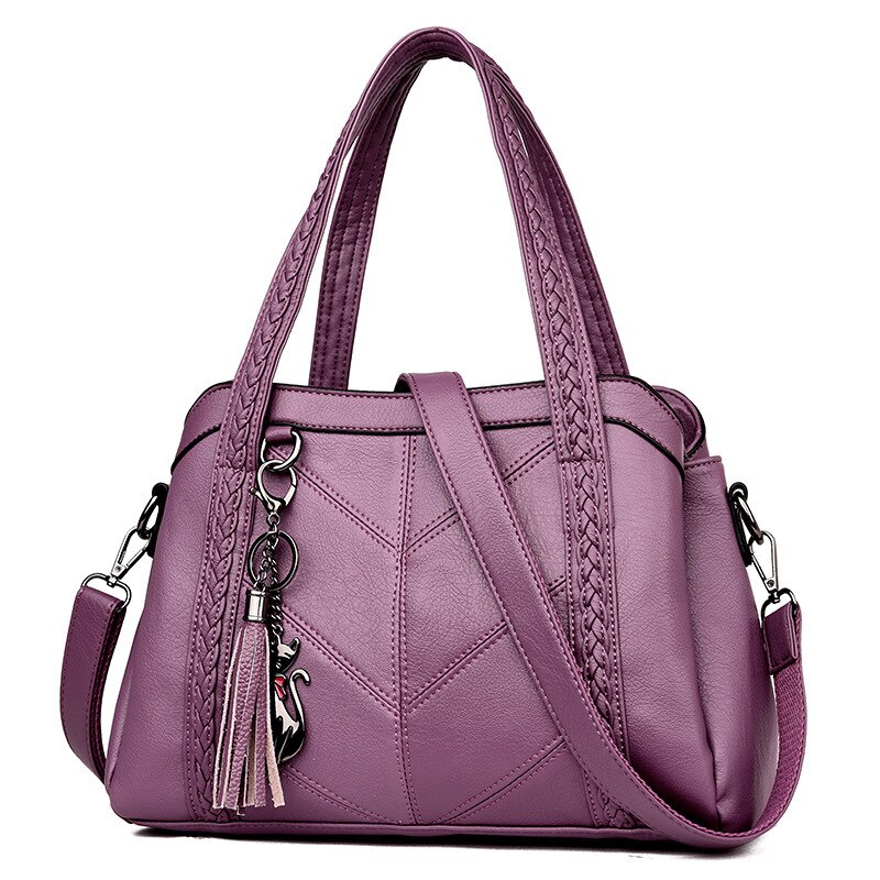 Woman Package Middle Mom Package Concise Handbag Soft Leather Capacity Single Shoulder Satchel: Violet