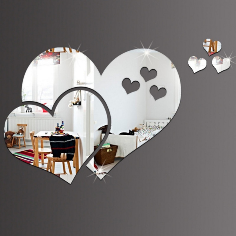 3D Mirrors Heart Wall Stickers Decal Wall Art Removable Room Party Wedding Home Deco Wall Stickers For Bedroom Bathroom