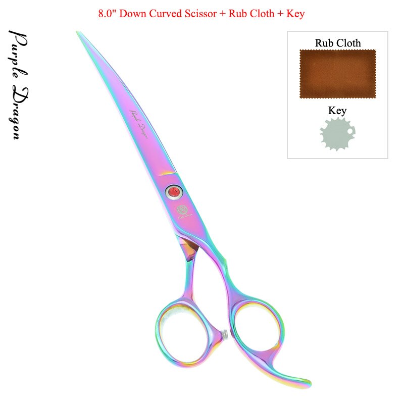 8.0 &quot;lila Drachen Hunde Pflege Schere Haustiere Gerade Gebogen Schneiden Tijeras Friseur 7.5&quot; Ausdünnung Scher Ebene Trimmer B0051B: B0051B-07-80