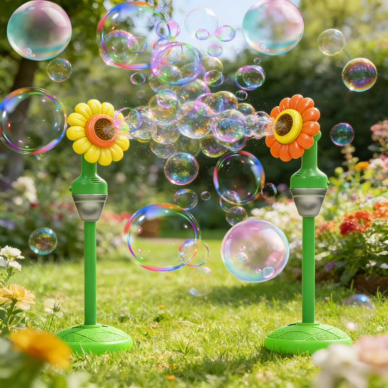 Portable Kids Sunflower Bubble Machine Fully Automatic Standing Bubble Maker Summer Back Garden Outdoor Party Wedding Toy