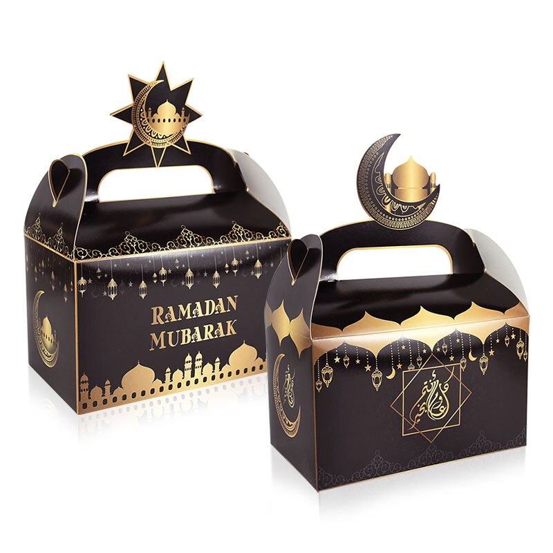 Sac à bonbons Eid Mubarak 4 pièces, boîte avec poignée, boîtes d&#39;emballage en papier pour Eid al-fitr, fournitures pour fête musulmane islamique