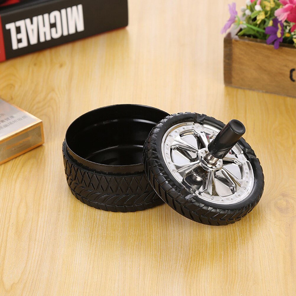 1pc Ashtray Car Tires Ashtray Press Rotary Portable Ash Tray Ashtray Metal Ashtrays with Lids Silicone Ashtray (Black)