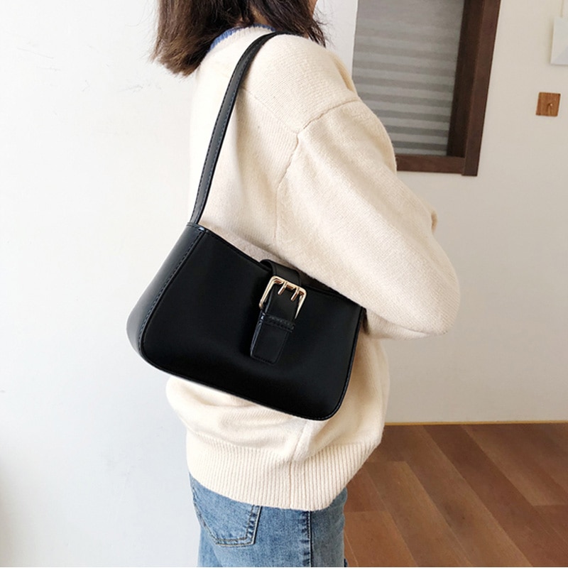 Luxury PU Leather Women Bag Vintage Handbags Baguette Shoulder Bags Casual Mini Evening Clutch Tote Female Simple