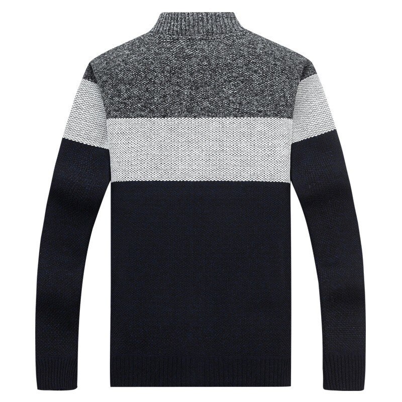 Herfst heren dikke sweaterjas gestreepte staande kraag rits trui jas bovenkleding winter fleece kasjmier voering truien