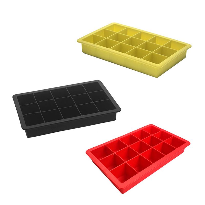 3 Pieces Silicone Ice Cube Mold Square Ice Cube Tray with 15 Grids for Chill Drinks Whiskey Cocktail Jelly Pudding，The silicone