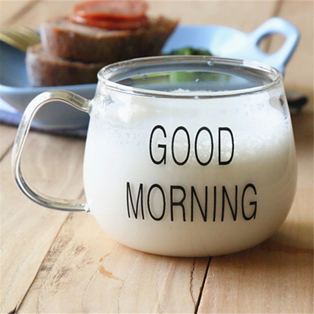 1 stk glas morgenmad kop kaffe te mælk yoghurt krus bogstaver trykt krus gennemsigtigt håndtag drinkware: Kun kop sort 400ml