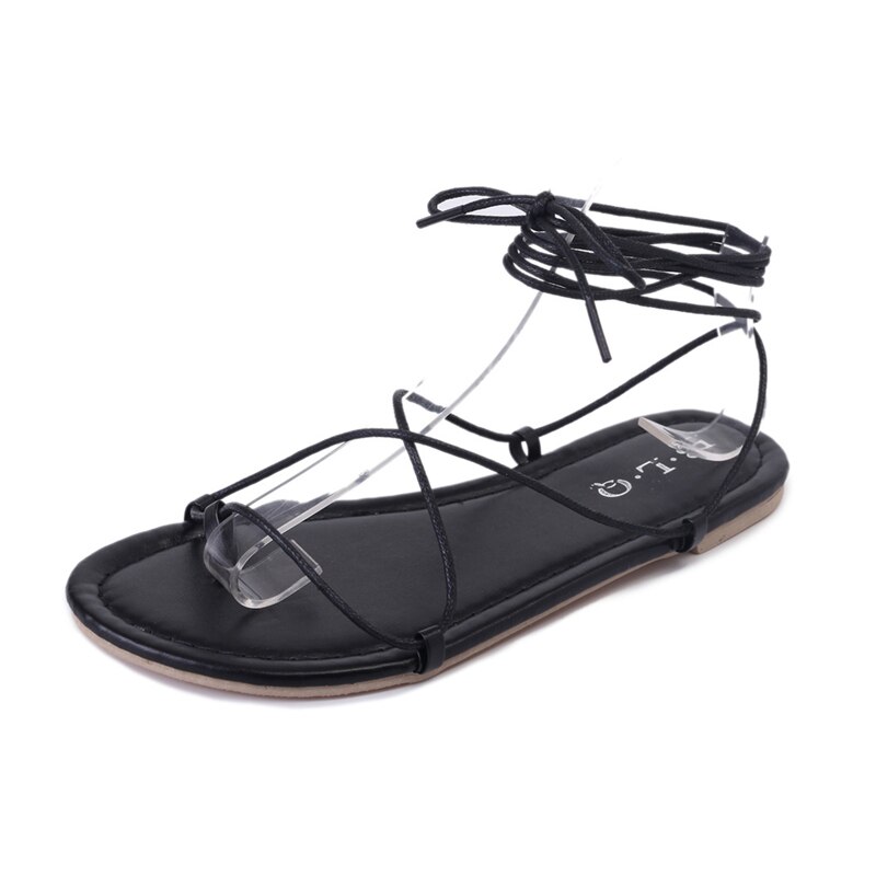 Kvinders flade sandaler sommer udvendig sko ankelrem spændestrop gladiatorrem sandaler damesko med snøre