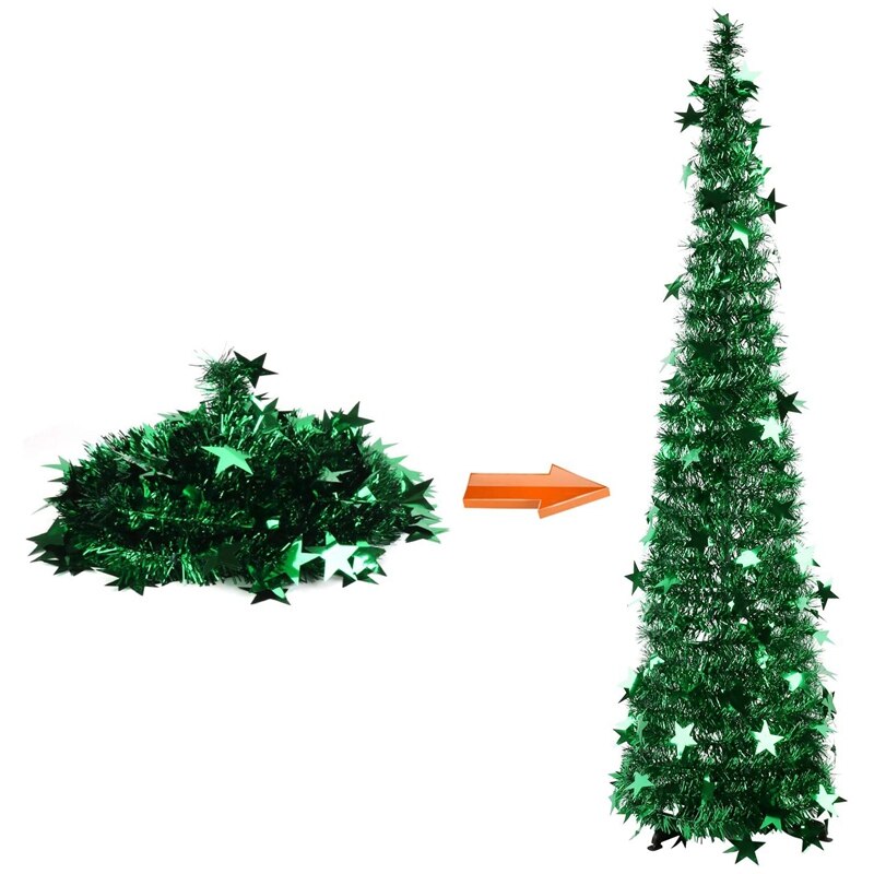 Best 3.94FT Collapsible Christmas Tree Tinsel Xmas Tree Artificial Pencil Sequins Trees for Fireplace Party Decoration