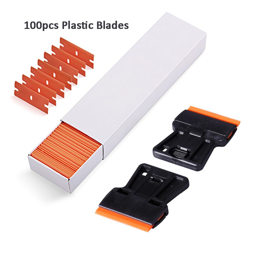EHDIS 2pcs Razor Squeegee Car Film Wrap Cleaning Sticker Remover With Plastic Scraper Blades Window Tint Vinyl Applicator Tools: 100pcs blades