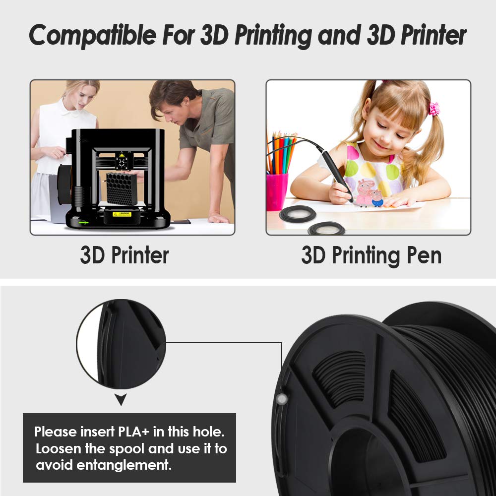 SUNLU PLA Carbon Fiber 3D Printer Filament Dimensional Accuracy 1.75mm+/-0.02mm 1KG (2.2 lb) Spool Black