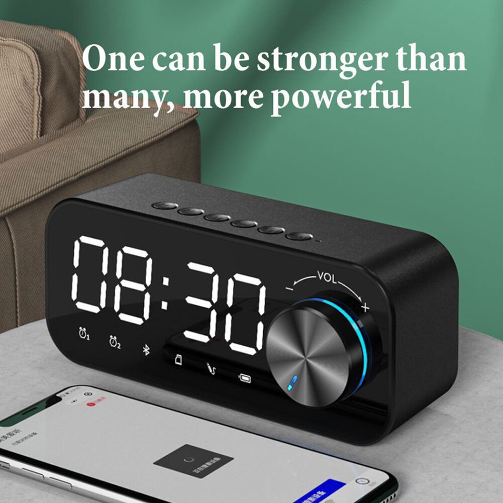 Mirror Surface Office Stereo Adjustable Volume With Night Light Home Decor Alarm Clock LED Digital Desktop Bluetooth Speaker