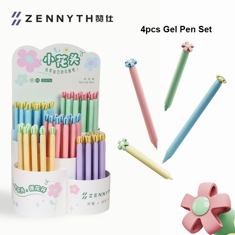 4pcs Flower Gel Pen 0.5mm Core Aesthetic Signature Pens for Kid Girl Teen Student Adult Writing Noting Journaling Cute Supplies