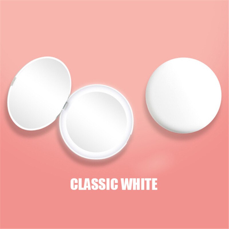 Mini Draagbare Led Make-Up Spiegel 10X Vergroten Hand Hold Opvouwbare 12 Leds Pocket Make-Up Spiegel Licht Schoonheid Cosmetische Tool: WHITE