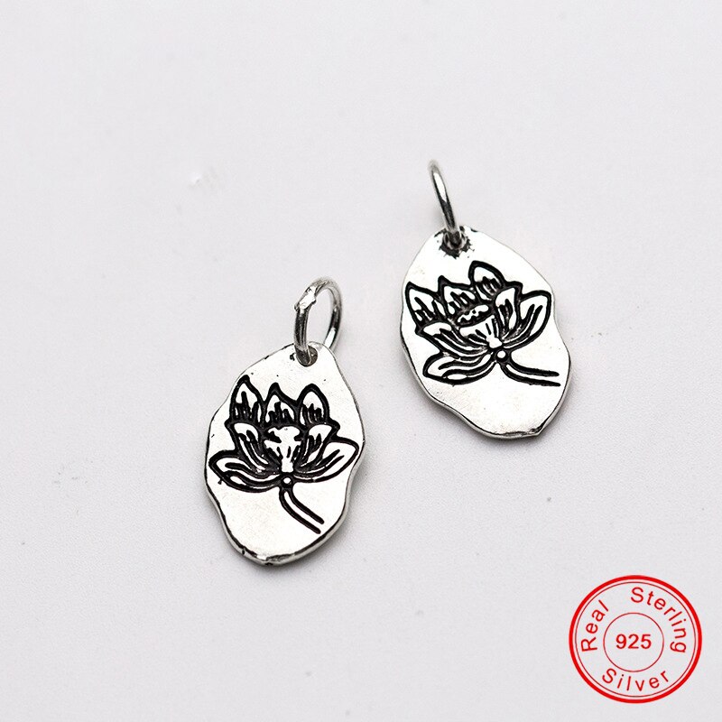 Uqbing 925 Sterling Zilveren Vintage Thai Zilveren Lotus Patroon Charms Fit Diy Armbanden