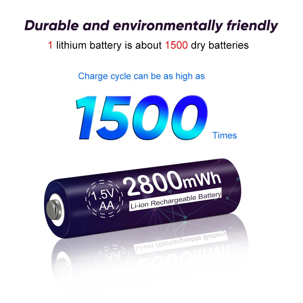 1.5V AA Rechargeable Battery 2800mWh Rechargeable Battery AA 1.5V Lithium Li-ion Rechargeable battery AA 1.5V for Toys 1.5V AA