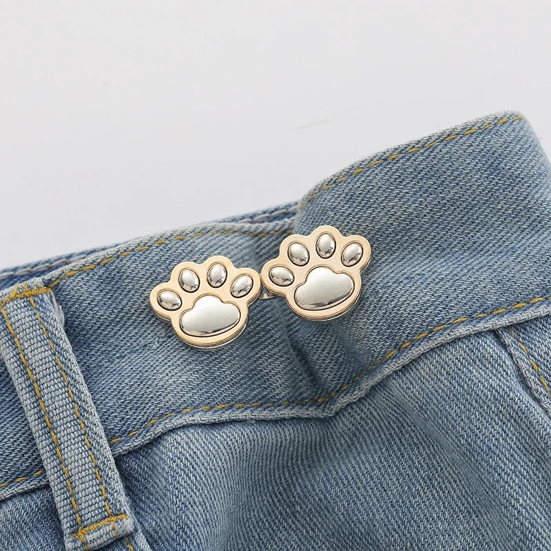 1 paire de boutons en jean, Clips réglables pour pantalons, jupes, tendeur de taille, boucle, bouton-pression, broche de pantalon, bouton rétractable: WHITE
