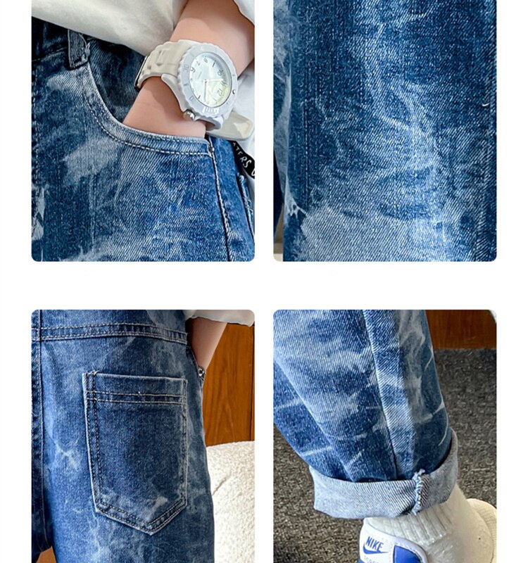 Fancy Kids Jongen Causale Tie Dye Print Jeans Broek Elegante Lente Herfst Kind Katoenen Broek Voor Leeftijd 5 6 7 8 9 10 11 12 13 14
