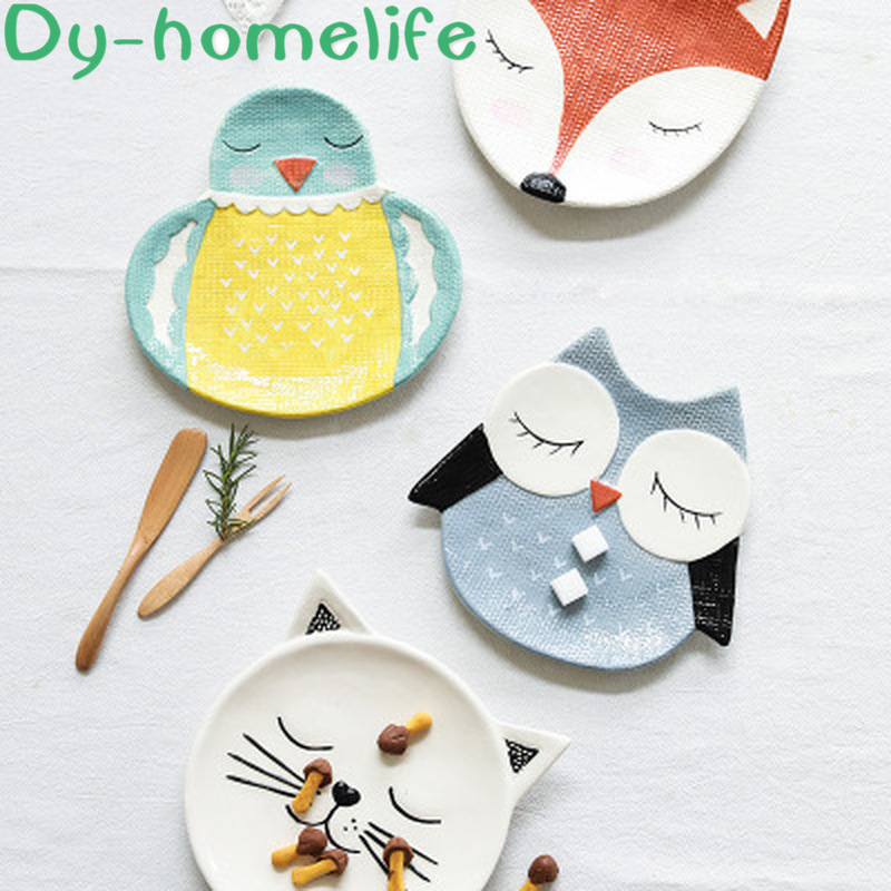 Assiette à dîner en céramique pour enfants | Dessin animé coréen Animal renard chaton forme enfants fournitures de cuisine en famille, assiette de séparation pour enfant