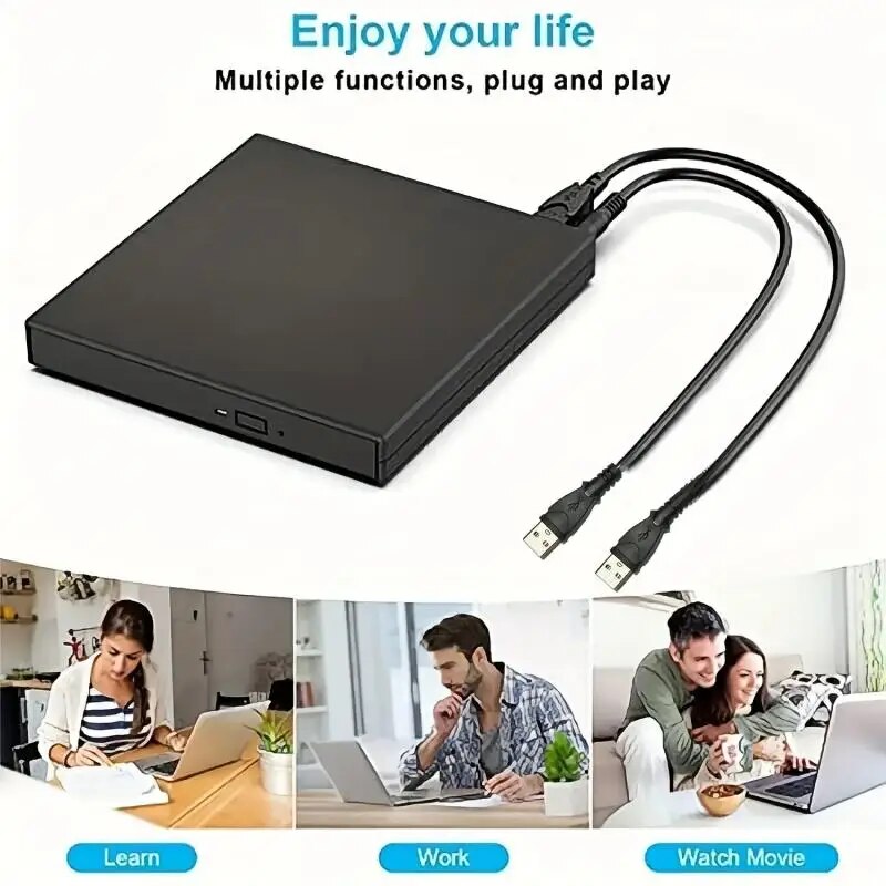 External CD DVD Drive, USB 2.0 Slim Protectable External CD-RW Drive DVD-ROM Player for Laptops Desktop PCs
