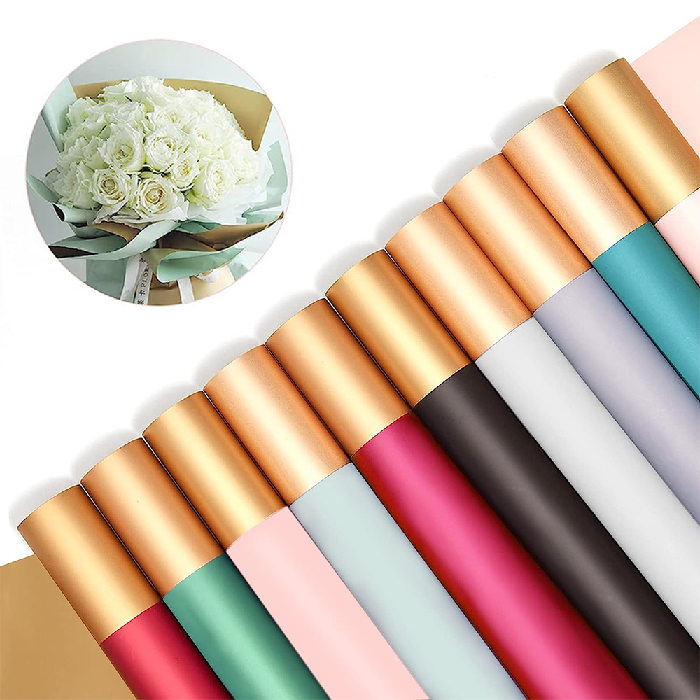 Kleuren Boeket Gouden Rand Dubbelzijdig Bloem Inpakpapier Bedrade Linten voor Bruiloft Moeders Dag Bloemistbenodigdheden