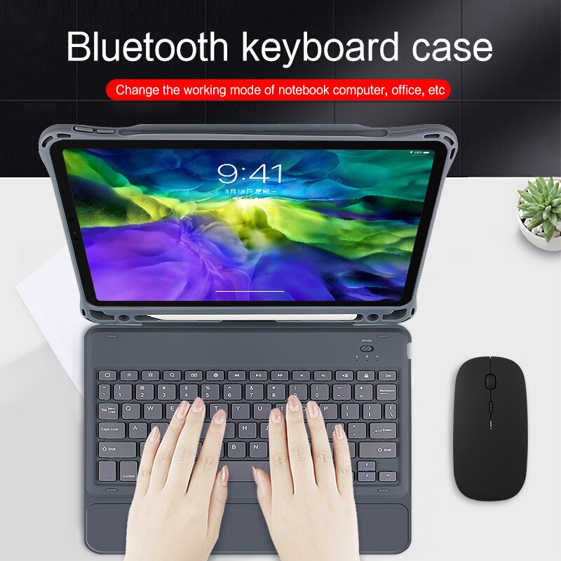 AJIUYU etui na klawiaturę do ipada Pro 11 cali 2018 Tablet bezprzewodowa oddzielna klawiatura Bluetooth air4 10.9 cala ochronna inteligentna okładka